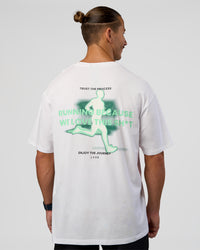 Man wearing High Run FLXCotton Oversized Tee - White-Jelly Mint | Model:Jaiden | Size:M | Thumbnail Index: 1