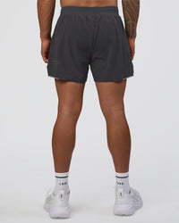 Man wearing Hybrid Lined 5" Short - Dark Storm | Model:Daarian | Size:M | Thumbnail Index: 3