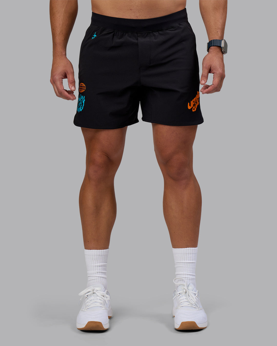 Man wearing Lift 6" Short - Black-Blue Atoll | Model:Jaiden | Size:M - view 2