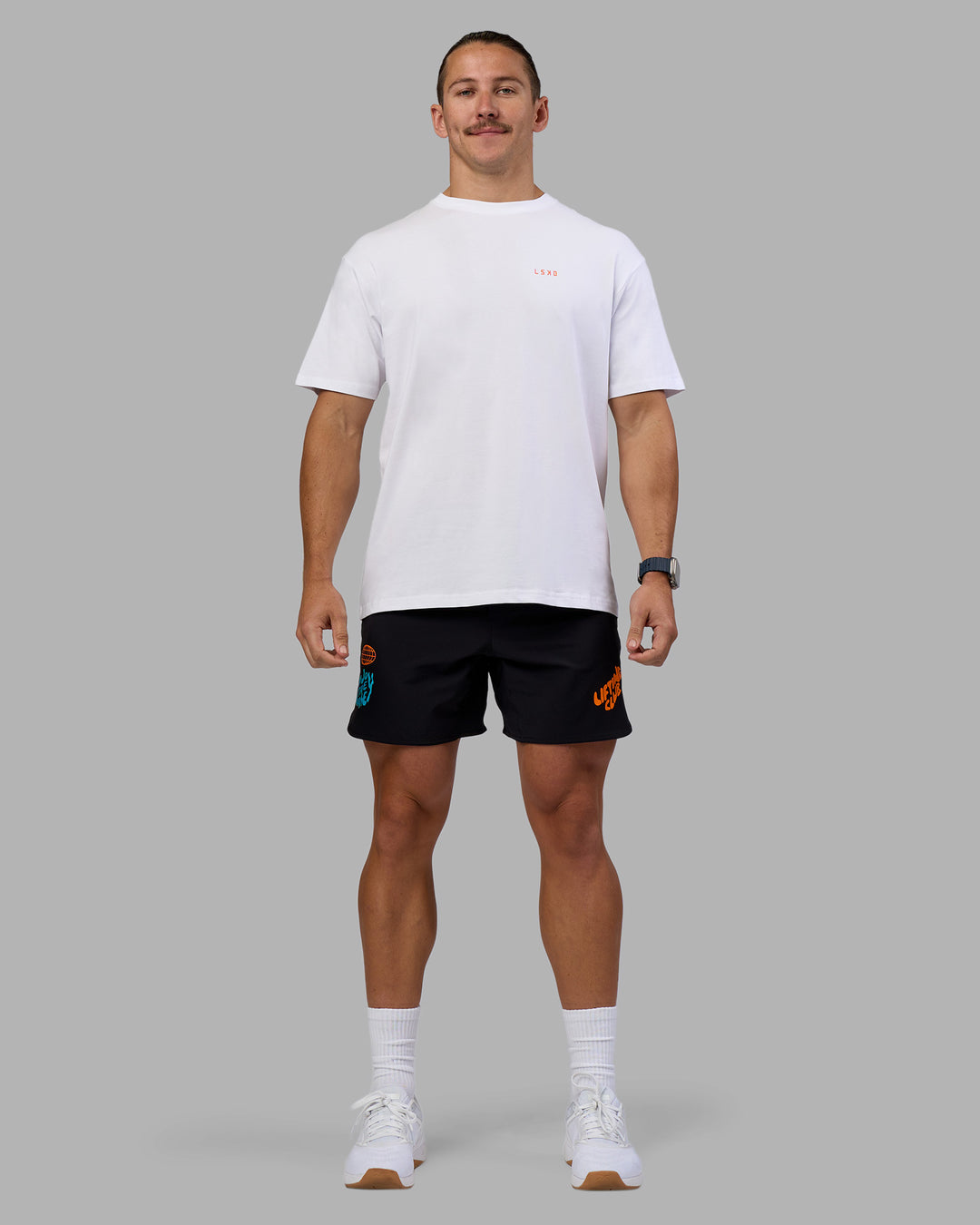 Man wearing Lift 6" Short - Black-Blue Atoll | Model:Jaiden | Size:M - view 8