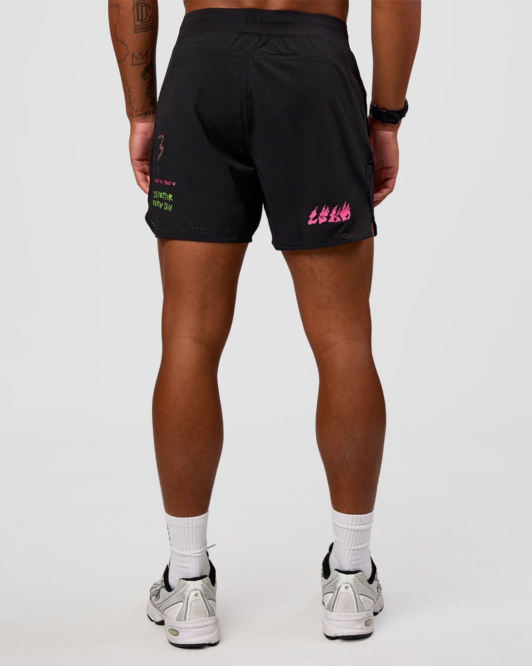 Man wearing Lift 6" Short - Black-Sugar Plum Lime | Model:Malebo | Size:M - view 8