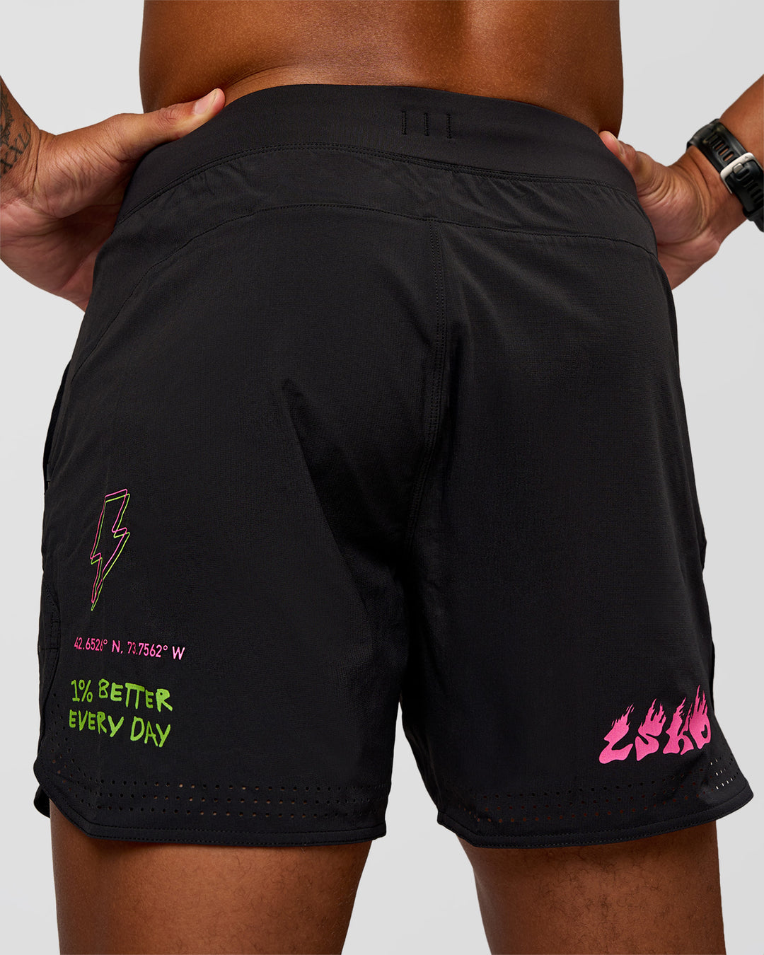 Man wearing Lift 6" Short - Black-Sugar Plum Lime | Model:Malebo | Size:M - view 2