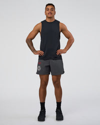 Man wearing Lift 6" Short - Dark Storm-Scarlet | Model:Daarian | Size:M | Thumbnail Index: 6