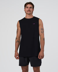 Man wearing Lifting Club FLXCotton Tank - Black-Ultra Fuchsia | Model:Konnor | Size:M | Thumbnail Index: 4
