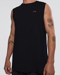 Man wearing Lifting Club FLXCotton Tank - Black-Ultra Fuchsia | Model:Konnor | Size:M | Thumbnail Index: 2