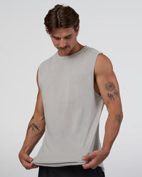 Man wearing Lifting Club FLXCotton Tank - Washed Alloy-Baltic Sea | Model:Konnor | Size:M | Thumbnail Index: 0