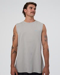 Man wearing Lifting Club FLXCotton Tank - Washed Alloy-Baltic Sea | Model:Konnor | Size:M | Thumbnail Index: 3