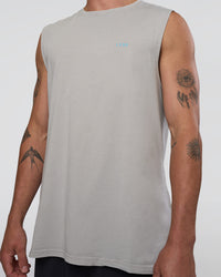 Man wearing Lifting Club FLXCotton Tank - Washed Alloy-Baltic Sea | Model:Konnor | Size:M | Thumbnail Index: 5