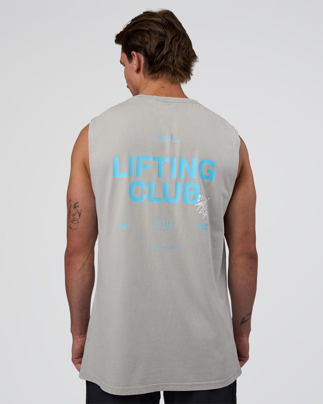 Man wearing Lifting Club FLXCotton Tank - Washed Alloy-Baltic Sea | Model:Konnor | Size:M - view 2