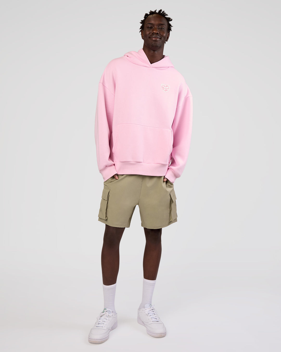 Man wearing Love The Journey Unisex Oversized Hoodie - Marshmallow-White | Model:Okello | Size:M - view 7