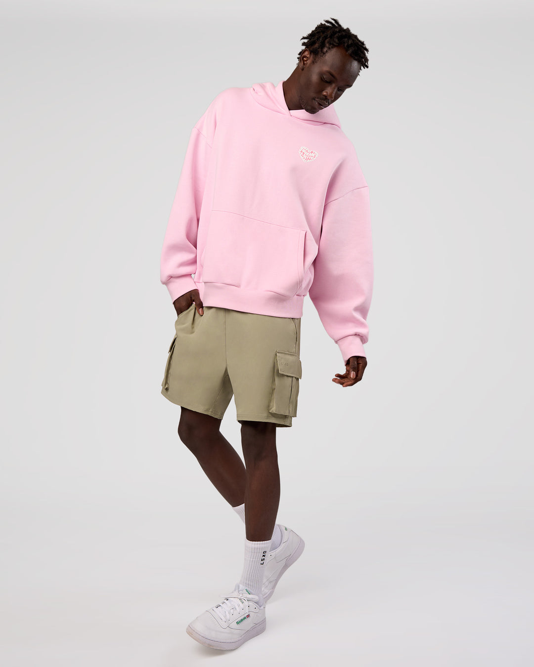 Man wearing Love The Journey Unisex Oversized Hoodie - Marshmallow-White | Model:Okello | Size:M - view 11