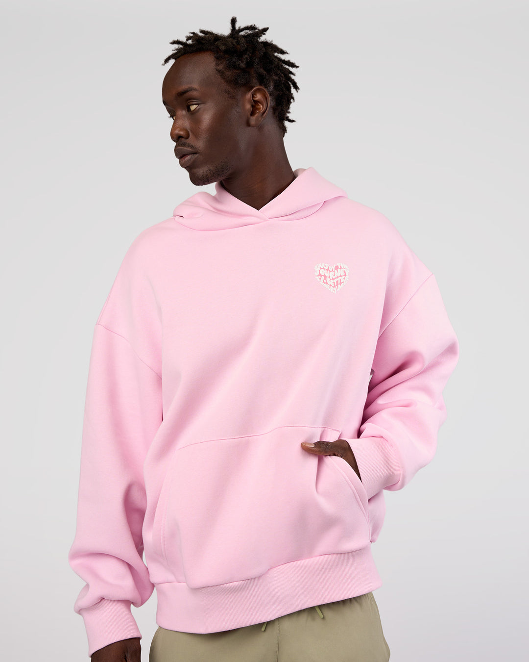 Man wearing Love The Journey Unisex Oversized Hoodie - Marshmallow-White | Model:Okello | Size:M - view 3