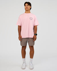 Man wearing Love The Process FLXCotton Oversize Tee - Marshmallow-Midnight Plum | Model:George | Size:M | Thumbnail Index: 9