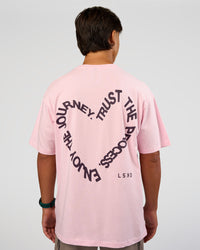 Man wearing Love The Process FLXCotton Oversize Tee - Marshmallow-Midnight Plum | Model:George | Size:M | Thumbnail Index: 1