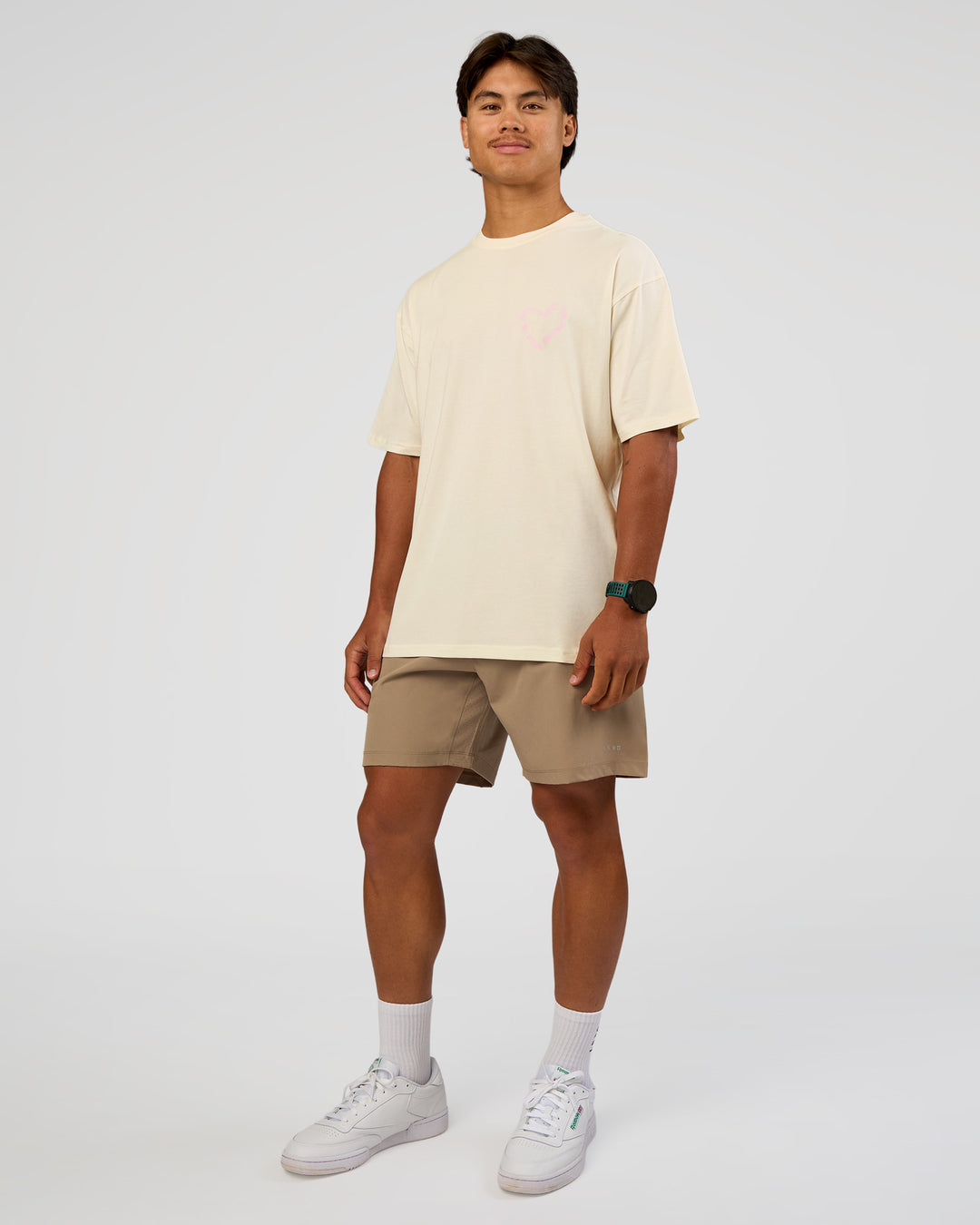 Man wearing Love The Process FLXCotton Oversize Tee - Off White-Marshmallow | Model:George | Size:M - view 6