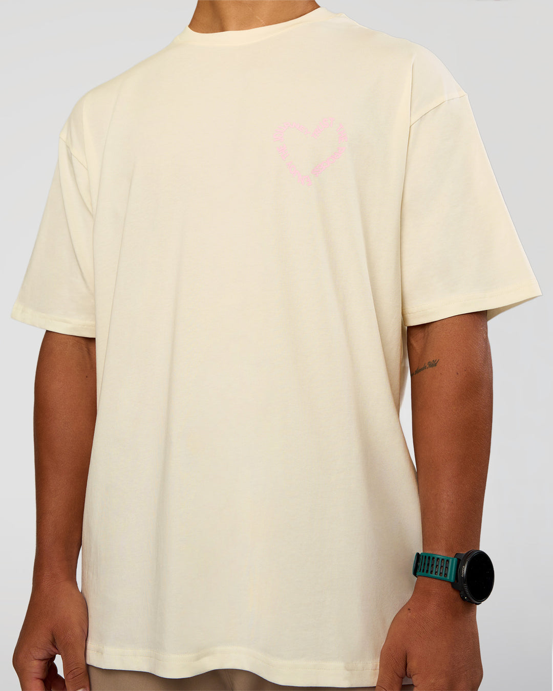 Man wearing Love The Process FLXCotton Oversize Tee - Off White-Marshmallow | Model:George | Size:M - view 8