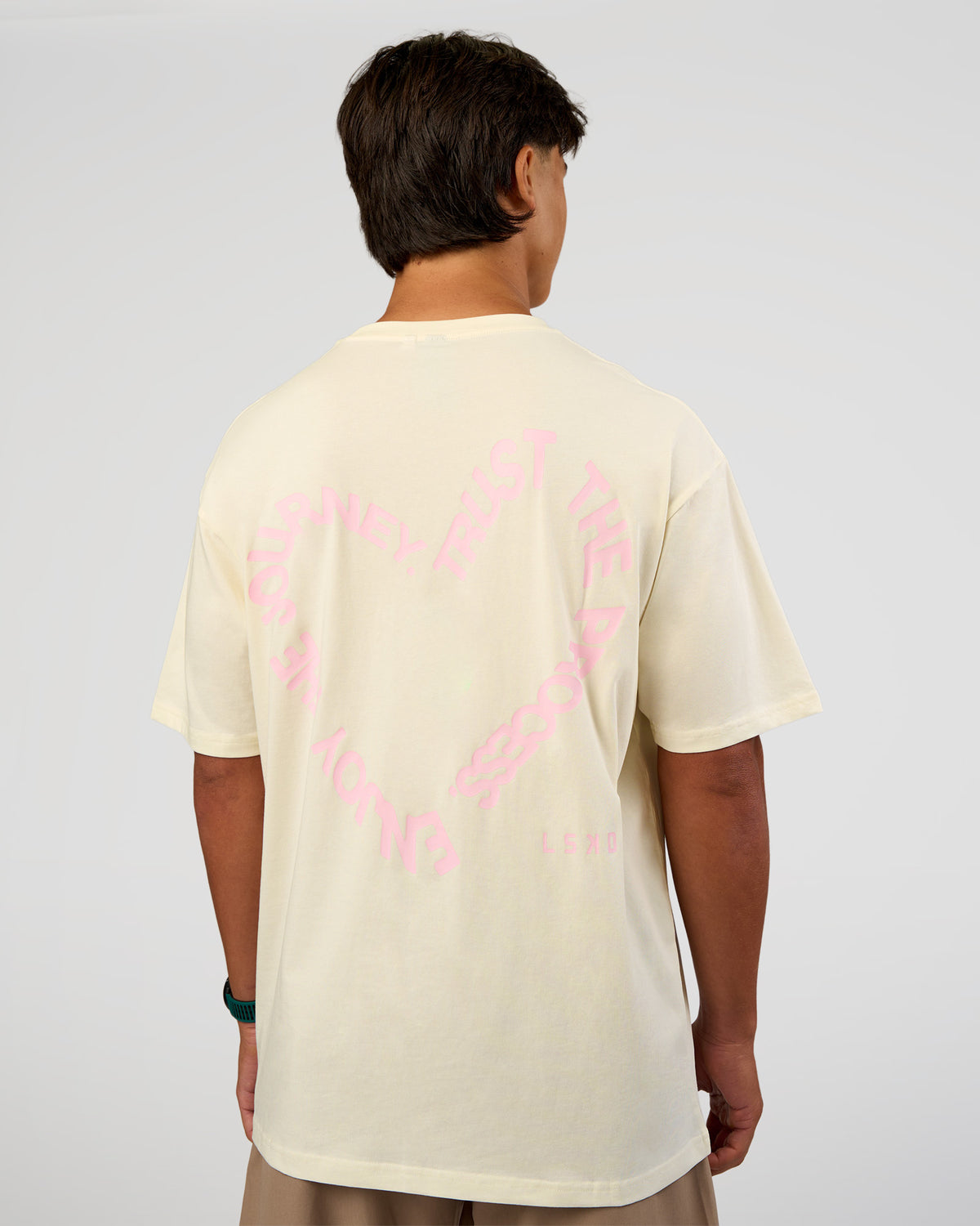 Man wearing Love The Process FLXCotton Oversize Tee - Off White-Marshmallow | Model:George | Size:M
