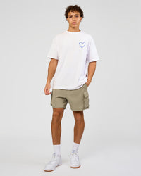 Man wearing Love The Process FLXCotton Oversize Tee - White-Electric Indigo | Model:Leandro | Size:M | Thumbnail Index: 8