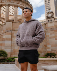 Man wearing MVP Quilted Oversized Hoodie - Storm Front-Geometric | Model: | Size: | Thumbnail Index: 2