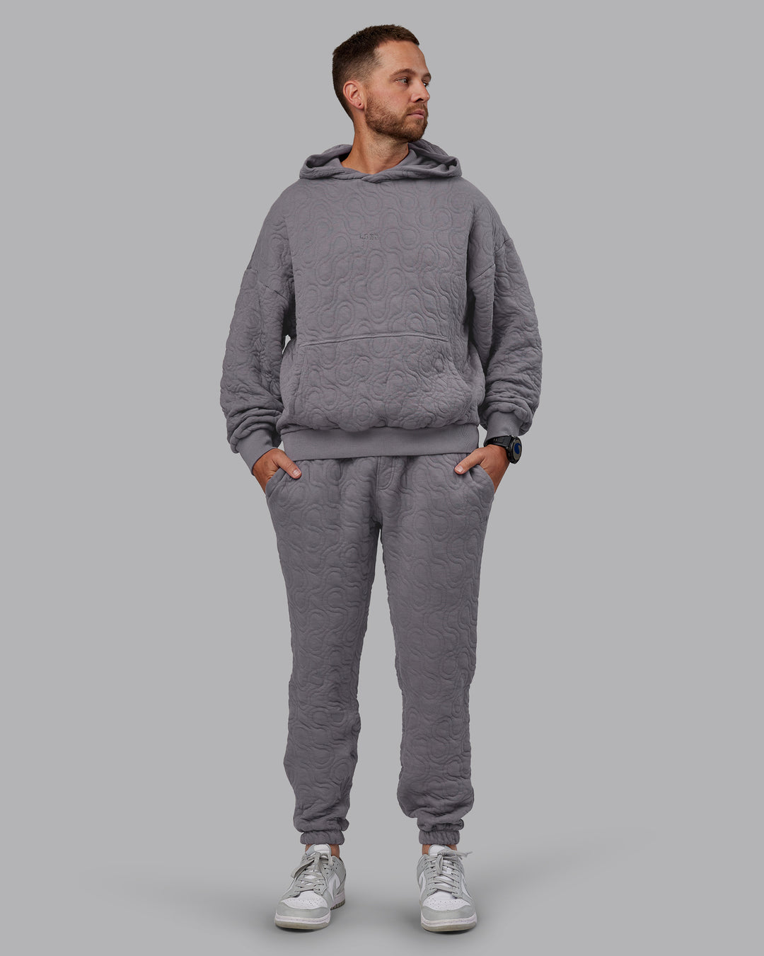 Man wearing MVP Quilted Track Pant - Storm Front-Geometric | Model:Macca | Size:M - view 15
