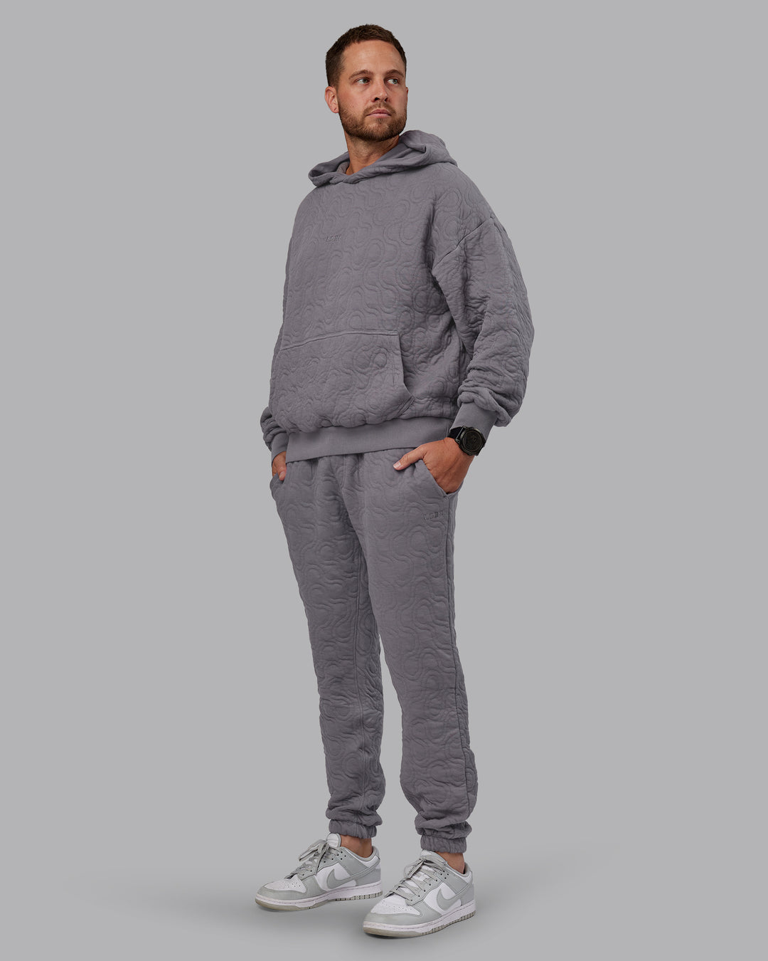 Man wearing MVP Quilted Track Pant - Storm Front-Geometric | Model:Macca | Size:M - view 10