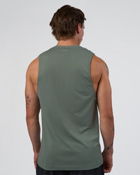 Man wearing AeroFLX+ Seamless Muscle Tank - Graphite/Graphite | Model:Konnor | Size:M | Thumbnail Index: 2