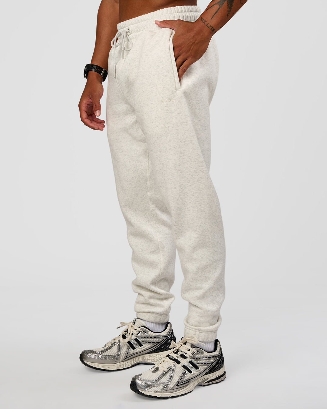 Man wearing MVP Cuffed Track Pant - Silver Marl | Model:Malebo | Size:M - view 8