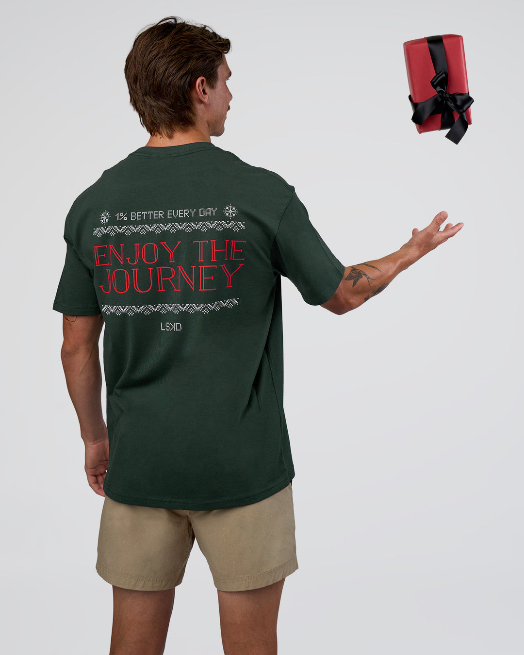 Man wearing Merry Journey FLXCotton Oversized Tee - Vital Green-White | Model:Konnor | Size:M - view 2