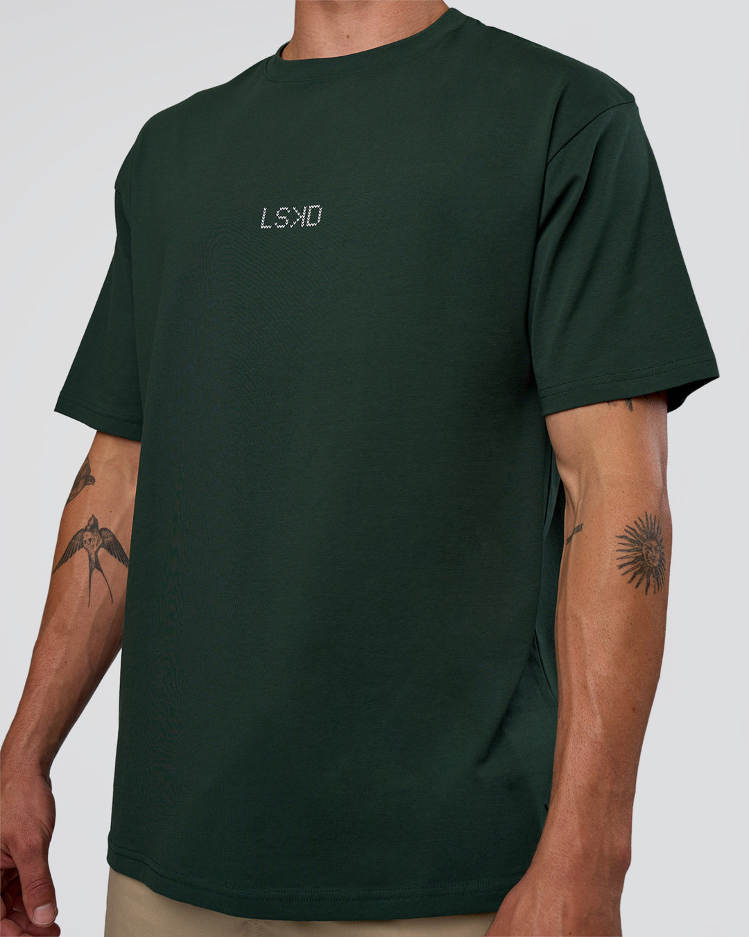 Man wearing Merry Journey FLXCotton Oversized Tee - Vital Green-White | Model:Konnor | Size:M - view 8