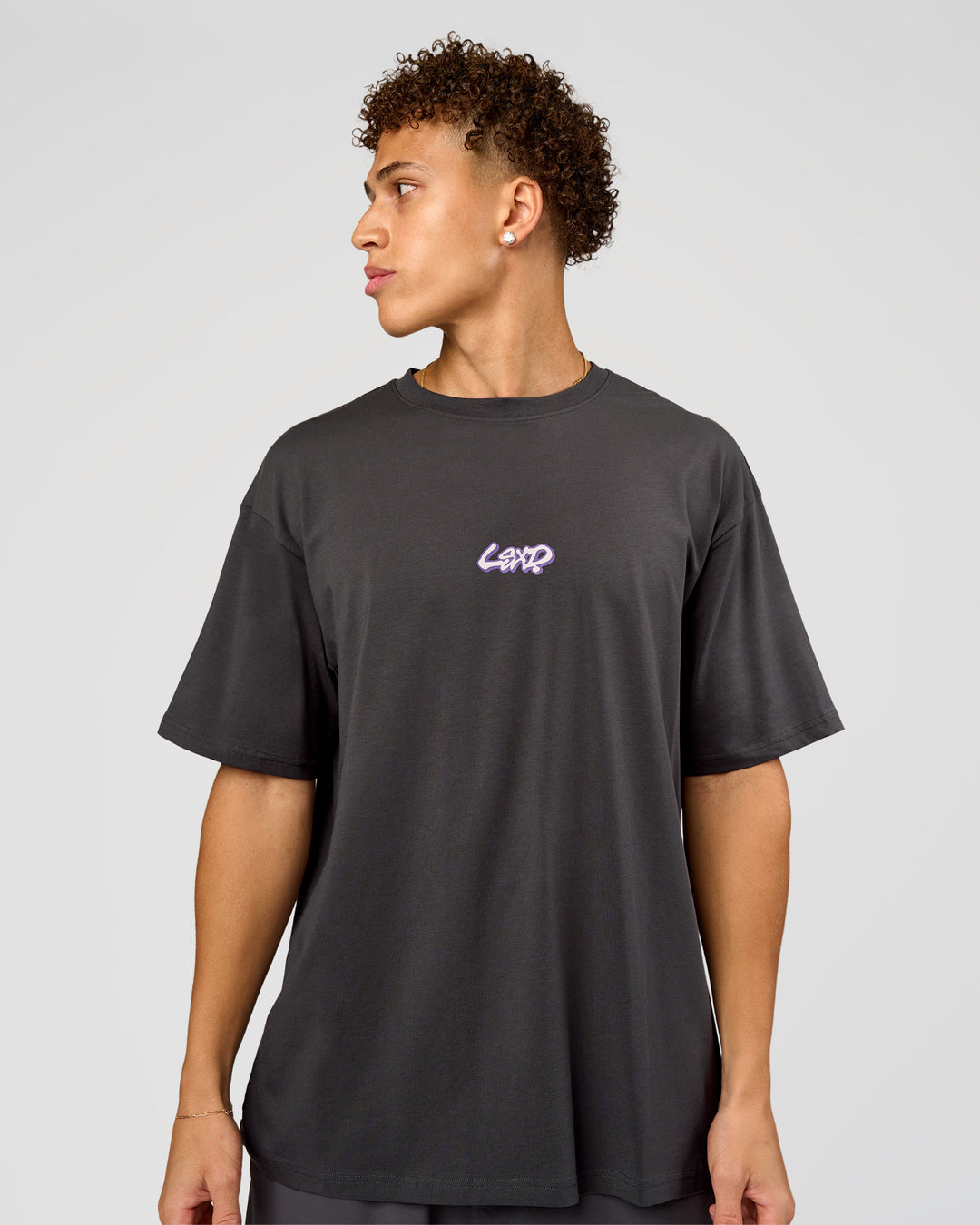 Man wearing Miami Snatch FLXCotton Oversized Tee - Dark Storm-Marshmallow | Model:Leandro | Size:M - view 2