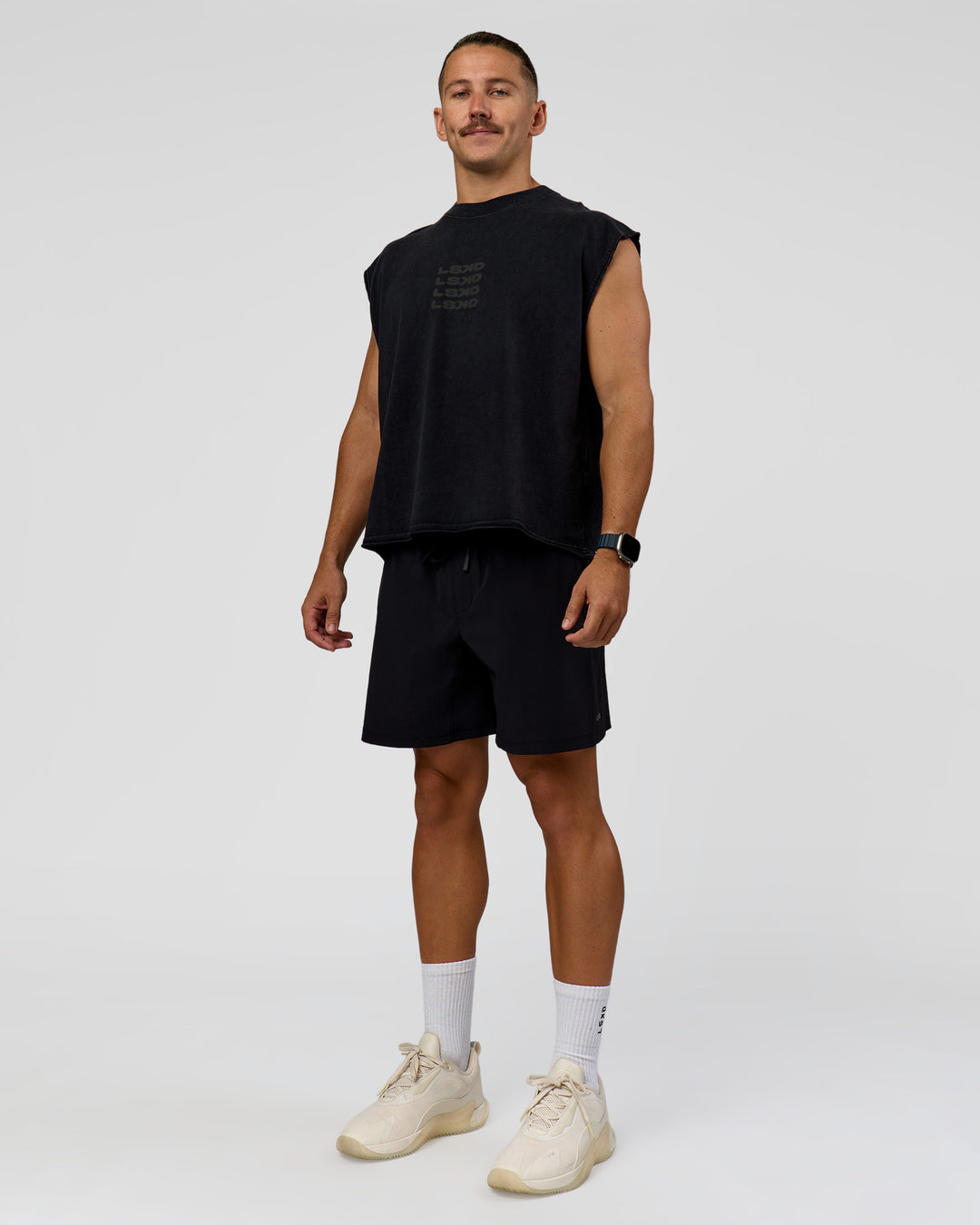 Man wearing Move Fast Heavyweight Boxed Tank - Black Washed | Model:Jaiden | Size:M - view 6
