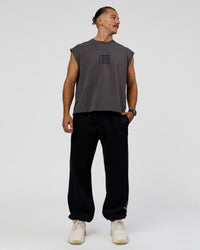 Man wearing Move Fast Heavyweight Boxed Tank - Dark Storm Washed | Model:Jaiden | Size:M | Thumbnail Index: 5