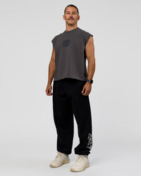 Man wearing Move Fast Heavyweight Boxed Tank - Dark Storm Washed | Model:Jaiden | Size:M | Thumbnail Index: 3