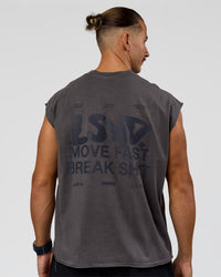 Man wearing Move Fast Heavyweight Boxed Tank - Dark Storm Washed | Model:Jaiden | Size:M | Thumbnail Index: 1