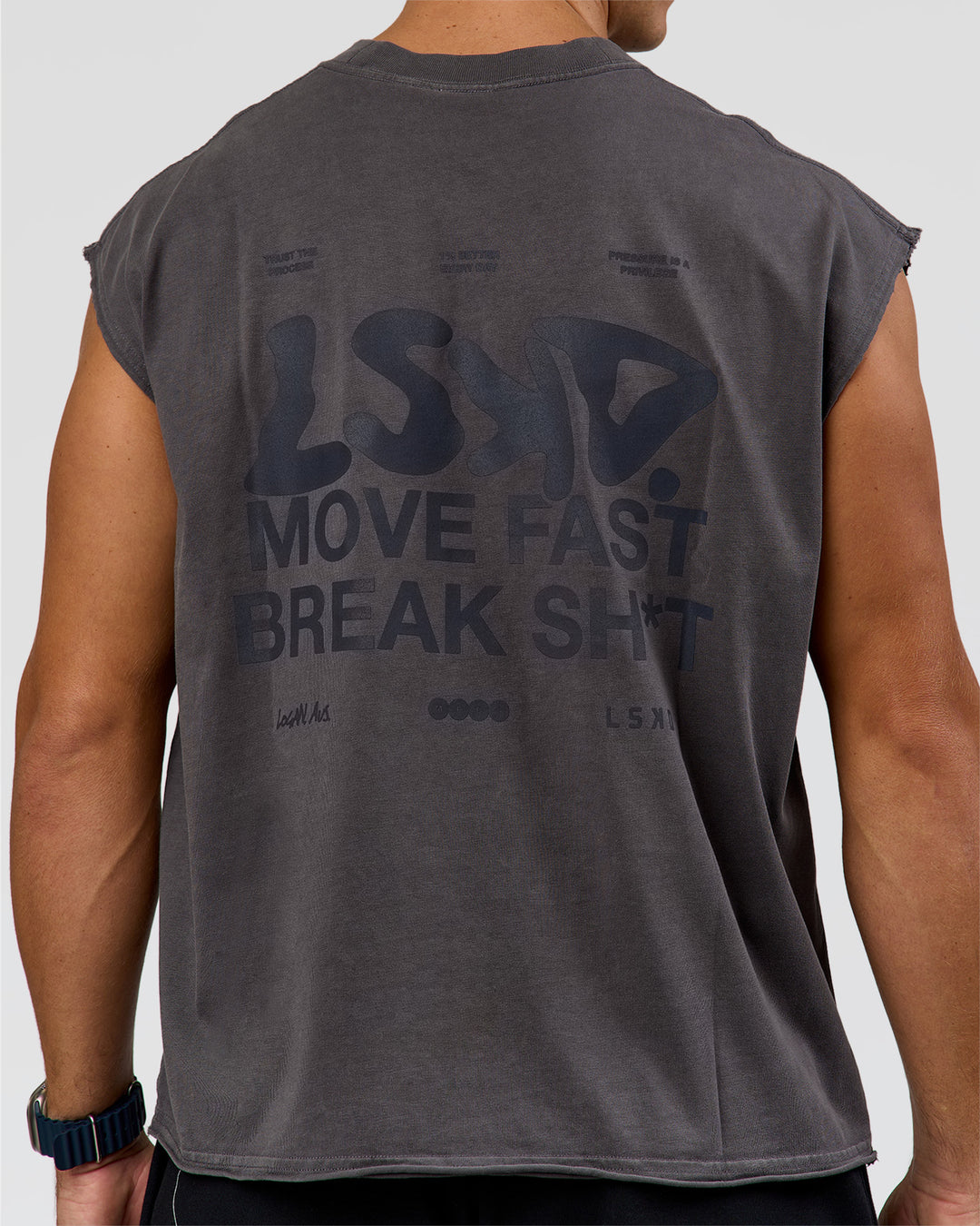 Man wearing Move Fast Heavyweight Boxed Tank - Dark Storm Washed | Model:Jaiden | Size:M - view 7