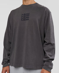 Man wearing Move Fast Heavyweight Oversized Long Sleeve Tee - Dark Storm Washed | Model:Jaiden | Size:M | Thumbnail Index: 3