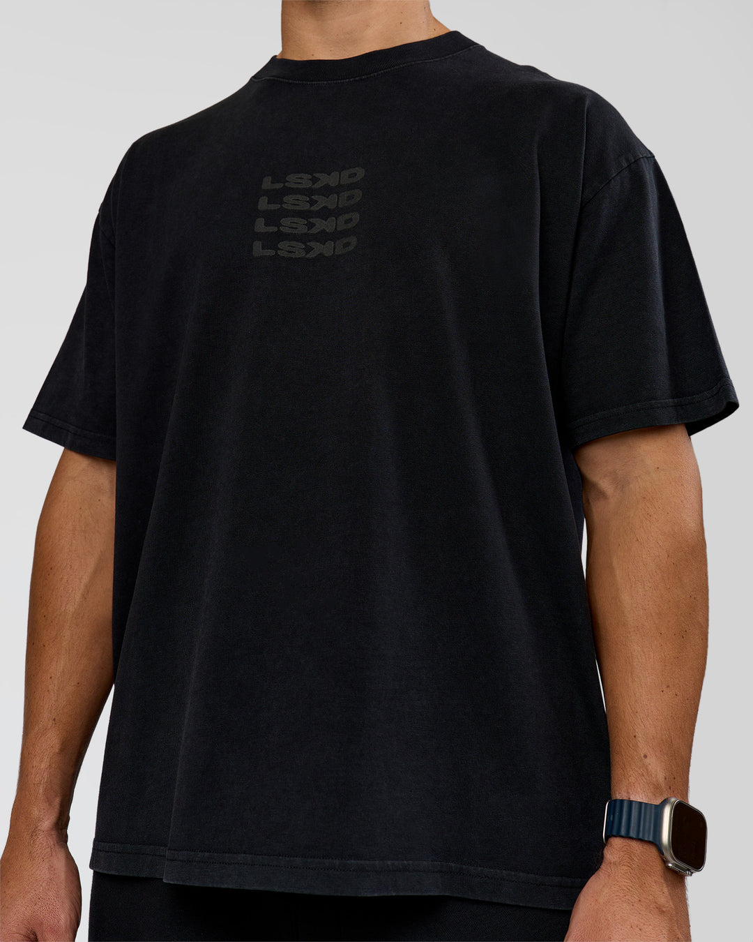 Man wearing Move Fast Heavyweight Oversized Tee - Black Washed | Model:Jaiden | Size:M - view 11