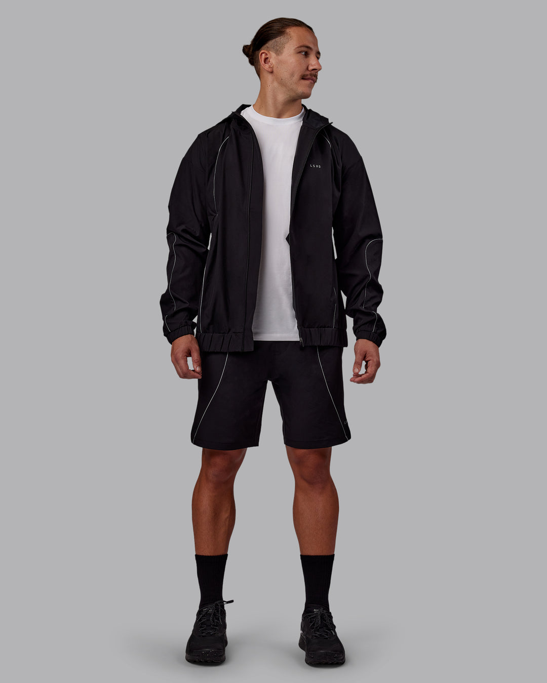 Man wearing Nocturnal Oversized Zip Jacket - Black | Model:Jaiden | Size:M - view 4