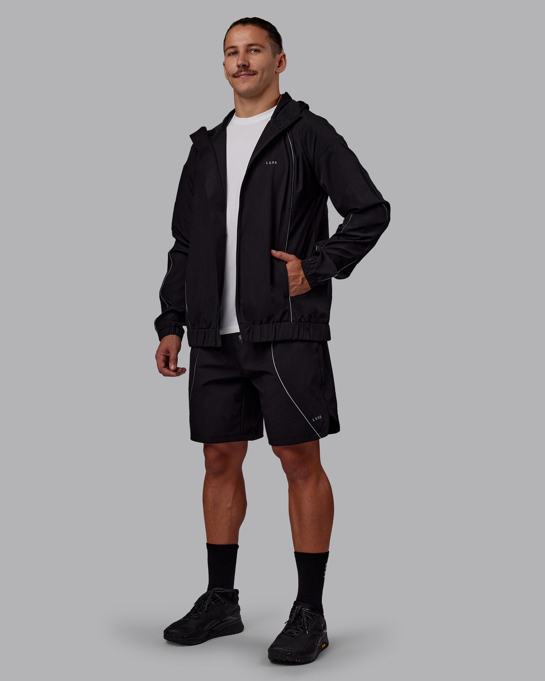 Man wearing Nocturnal Oversized Zip Jacket - Black | Model:Jaiden | Size:M - view 2
