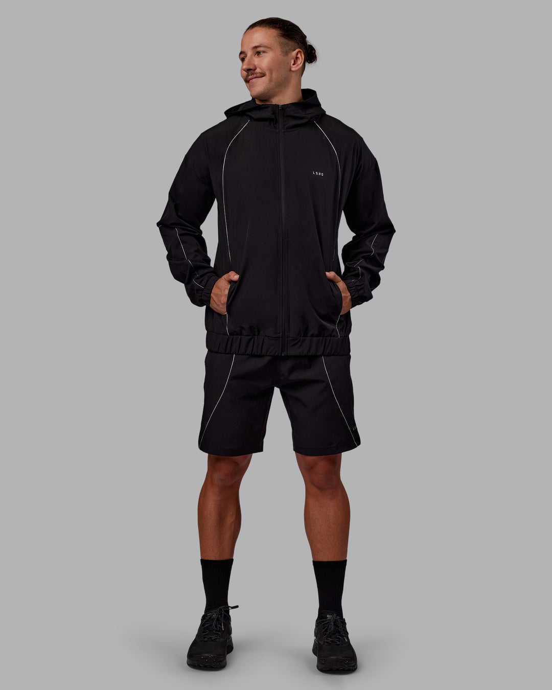 Man wearing Nocturnal Oversized Zip Jacket - Black | Model:Jaiden | Size:M - view 6