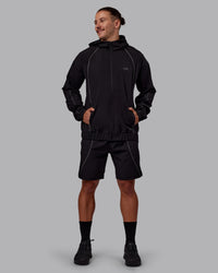 Man wearing Nocturnal Oversized Zip Jacket - Black | Model:Jaiden | Size:M | Thumbnail Index: 5