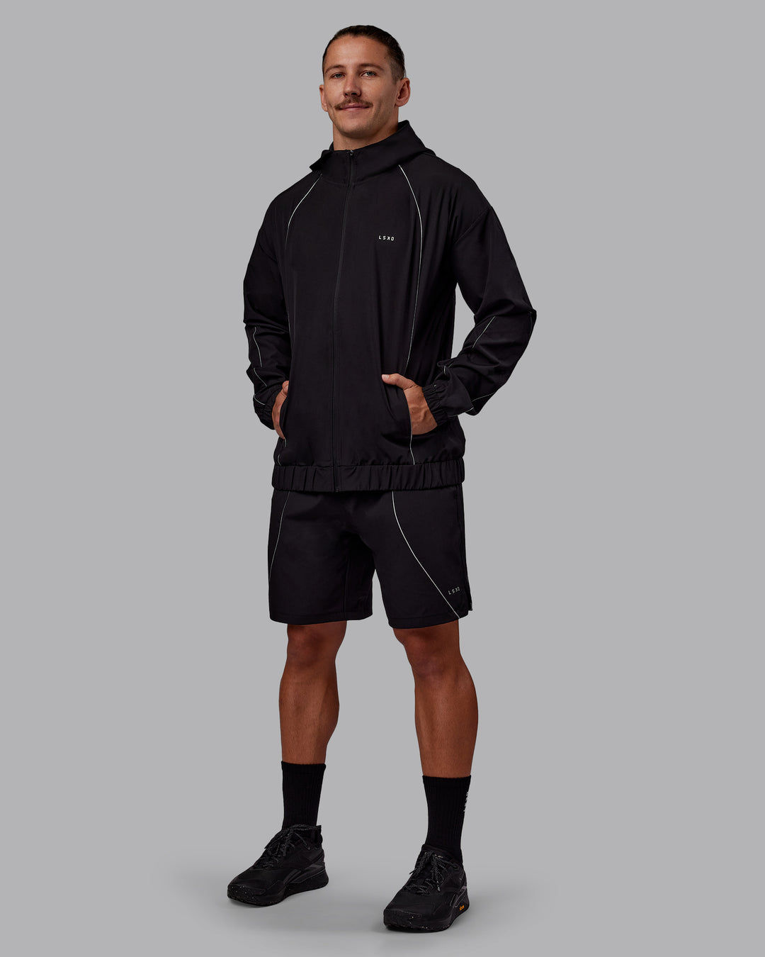 Man wearing Nocturnal Oversized Zip Jacket - Black | Model:Jaiden | Size:M - view 7