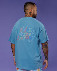 Man wearing Our Journey Heavyweight Oversized Tee - Azure Blue-Rainbow | Model:Justin | Size:M | Thumbnail Index: 11