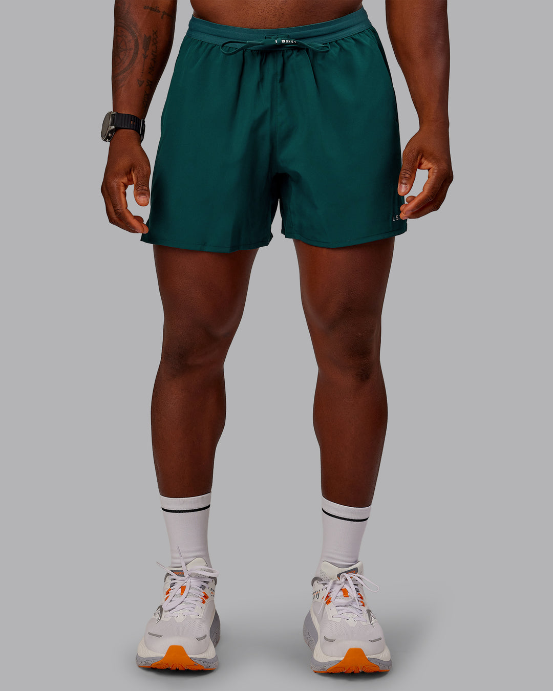 Man wearing Pace Lined Performance Short  5" in Dark Moss | Size:M - view 2