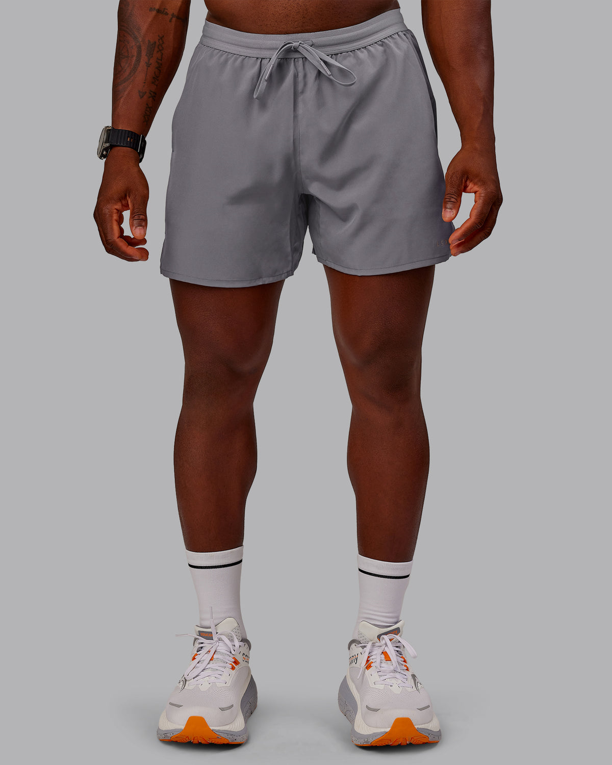 Man wearing Pace Lined Performance Short  5" in Storm Front | Size:M
