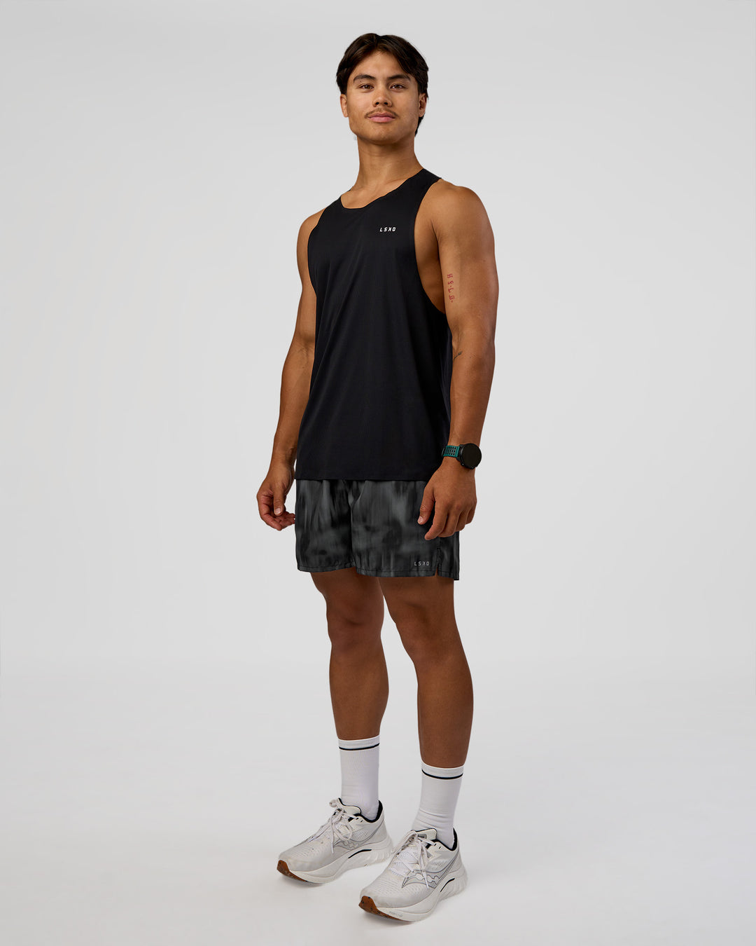 Man wearing Pace 5" Lined Running Short - Lunar Glow | Model:George | Size:M - view 8