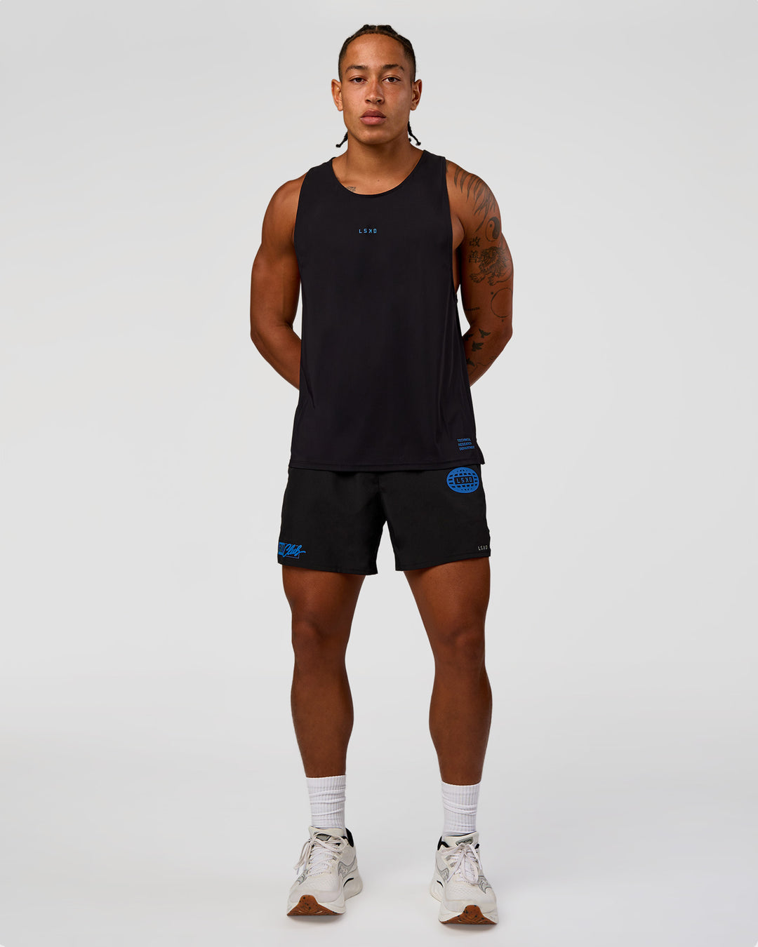 Man wearing Pace 5" Lined Running Short - Black-Palace Blue | Model:Malebo | Size:M - view 8