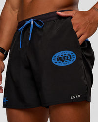 Man wearing Pace 5" Lined Running Short - Black-Palace Blue | Model:Malebo | Size:M | Thumbnail Index: 12
