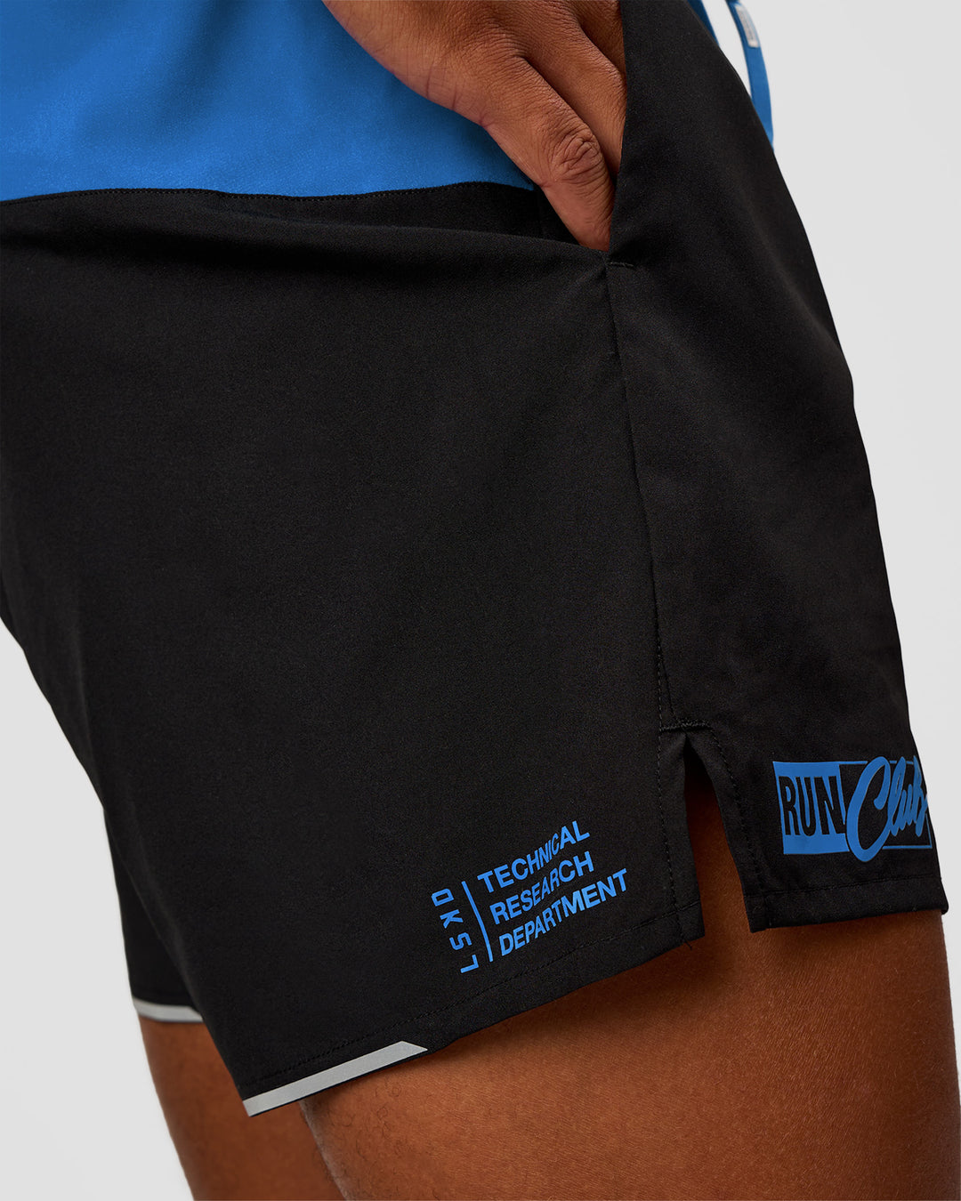 Man wearing Pace 5" Lined Running Short - Black-Palace Blue | Model:Malebo | Size:M - view 6