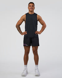 Man wearing Pace 5" Lined Running Short - Black-Ultra Fuchsia | Model:Daarian | Size:M | Thumbnail Index: 2